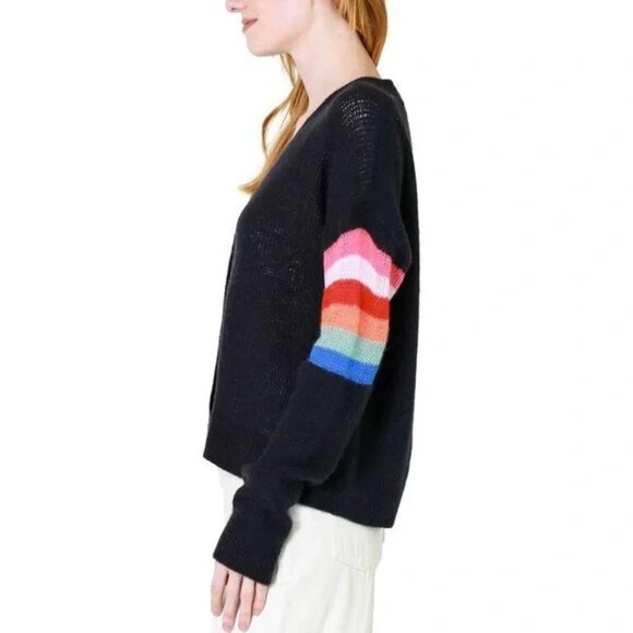 Sundry Rainbow Wool Cashmere Oversized V-Neck Cardigan Sweater Blue 2/Medium - Picture 3 of 11